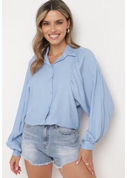 Niebieska Koszula z Rękawami typu Nietoperz i Guzikami Syrai ze sklepu Born2be Odzież w kategorii Koszule damskie - zdjęcie 173522880