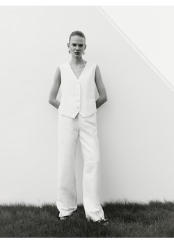 Reserved - Szerokie spodnie z dodatkiem lnu - biały ze sklepu Reserved w kategorii Spodnie damskie - zdjęcie 173526554