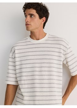 Reserved - T-shirt oversize w paski - złamana biel ze sklepu Reserved w kategorii T-shirty męskie - zdjęcie 173526701