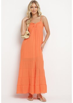 Pomarańczowa Sukienka z Bawełną na Regulowanych Ramiączkach z Elastyczną Gumką na Plecach Tinathias ze sklepu Born2be Odzież w kategorii Sukienki - zdjęcie 173527071