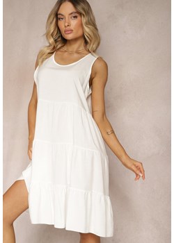 Biała Sukienka z Bawełny o Rozkloszowanym Kroju z Falbanami Nelyana ze sklepu Renee odzież w kategorii Sukienki - zdjęcie 173527463