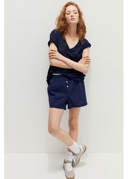 H & M - Dżersejowy lniany T-shirt z dekoltem w serek - Niebieski ze sklepu H&M w kategorii Bluzki damskie - zdjęcie 173527591