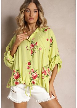 Zielona Wiskozowa Koszula Ściągana na Dole o Kwiatowym Wzorze Tinovis ze sklepu Renee odzież w kategorii Koszule damskie - zdjęcie 173528531