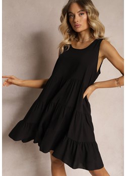 Czarna Sukienka z Bawełny o Rozkloszowanym Kroju z Falbanami Nelyana ze sklepu Renee odzież w kategorii Sukienki - zdjęcie 173528701