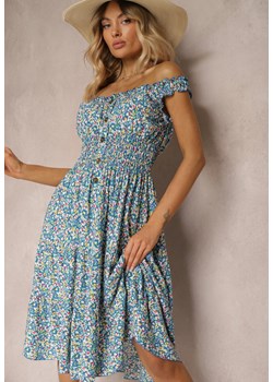 Niebieska Taliowana Sukienka Bawełniana o Rozkloszowanym Kroju z Gumką w Pasie Nelyssa ze sklepu Renee odzież w kategorii Sukienki - zdjęcie 173528731