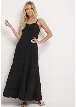 Czarna Sukienka z Bawełną na Regulowanych Ramiączkach z Elastyczną Gumką na Plecach Tinathias ze sklepu Born2be Odzież w kategorii Sukienki - zdjęcie 173528884