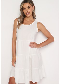 Biała Rozkloszowana Bawełniana Sukienka na Ramiączkach z Falbanami Nelmaira ze sklepu Born2be Odzież w kategorii Sukienki - zdjęcie 173529022