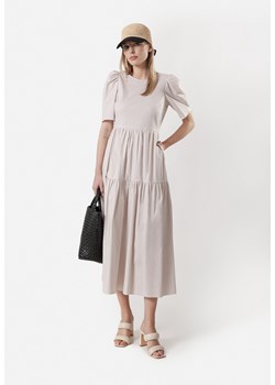 Beżowa sukienka z wiązaniem ze sklepu Molton w kategorii Sukienki - zdjęcie 173531622