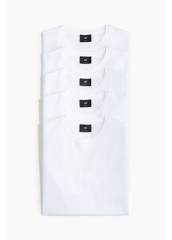 H & M - T-shirt Slim Fit 5-pak - Biały ze sklepu H&M w kategorii T-shirty męskie - zdjęcie 173532800