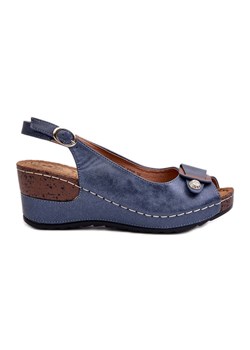 Damskie Lekkie Sandały Na Koturnie Comfort Shoes Niebieskie Efravia ze sklepu ButyModne.pl w kategorii Sandały damskie - zdjęcie 173532993