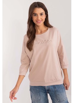 Beżowy damska bluzka oversize z napisem Nice ze sklepu 5.10.15 w kategorii Bluzki damskie - zdjęcie 173536944