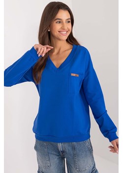 Damska bluzka niebieska z dekoltem w serek i kieszonką ze sklepu 5.10.15 w kategorii Bluzki damskie - zdjęcie 173536980