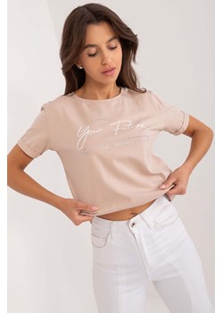 Beżowy bawełniany t-shirt z napisem Your Future ze sklepu 5.10.15 w kategorii Bluzki damskie - zdjęcie 173536990