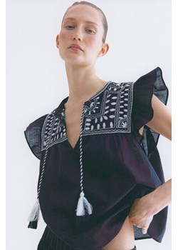 H & M - Bawełniana bluzka z haftem - Czarny ze sklepu H&M w kategorii Bluzki damskie - zdjęcie 173538653