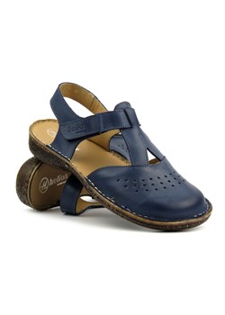 Skórzane sandały damskie na platformie - HELIOS Komfort 128, granatowe ze sklepu ulubioneobuwie w kategorii Sandały damskie - zdjęcie 173543662