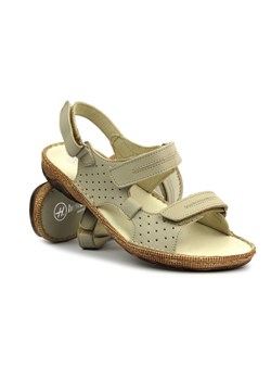 Skórzane sandały damskie na rzepy - Helios Komfort 794, kremowe ze sklepu ulubioneobuwie w kategorii Sandały damskie - zdjęcie 173543724