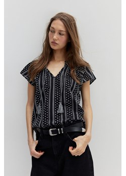 H & M - Bawełniana bluzka ze sznurkiem do ściągania - Czarny ze sklepu H&M w kategorii Bluzki damskie - zdjęcie 173545894