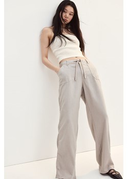 H & M - Proste spodnie z domieszką lnu - Brązowy ze sklepu H&M w kategorii Spodnie damskie - zdjęcie 173550392