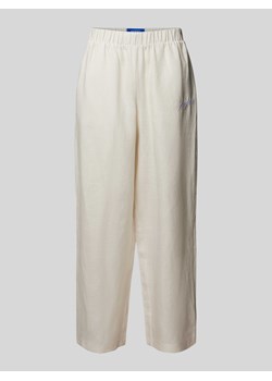 Spodnie lniane o kroju regular fit z wyhaftowanym logo ze sklepu Peek&Cloppenburg  w kategorii Spodnie męskie - zdjęcie 173554342