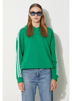 adidas Originals bluza 3-Stripes Hoodie OS damska kolor zielony z kapturem z aplikacją IN8398 ze sklepu PRM w kategorii Bluzy damskie - zdjęcie 173558142