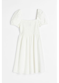 H & M - Bawełniana sukienka z elastycznym marszczeniem - Biały ze sklepu H&M w kategorii Sukienki - zdjęcie 173558722
