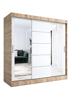 Szafa przesuwna 200 cm dąb sonoma + biały - Ebia 6X ze sklepu Edinos.pl w kategorii Szafy - zdjęcie 173561754