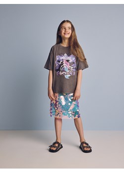 Reserved - Bawełniany t-shirt Mała Syrenka - ciemnoszary ze sklepu Reserved w kategorii Bluzki dziewczęce - zdjęcie 173564050