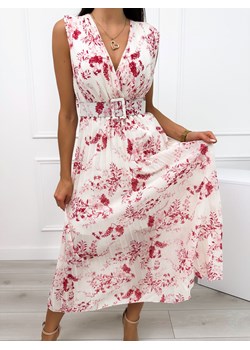 Kremowa Plisowana Sukienka w Czerwony Wzór ze sklepu ModnaKiecka.pl w kategorii Sukienki - zdjęcie 173564623