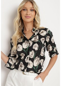 Czarno-Beżowa Koszula w Kwiaty Abaxa ze sklepu Born2be Odzież w kategorii Koszule damskie - zdjęcie 173565742