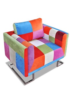 Klubowy fotel patchwork z chromowaną podstawą - Daisy ze sklepu Edinos.pl w kategorii Fotele - zdjęcie 173567081
