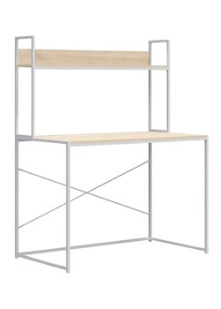 Metalowe wysokie biurko z półką biały + dąb - Tandrum ze sklepu Edinos.pl w kategorii Biurka dziecięce - zdjęcie 173568080