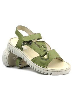 Skórzane sandały damskie polskiej marki - HELIOS Komfort 249S, zielone ze sklepu ulubioneobuwie w kategorii Sandały damskie - zdjęcie 173568892