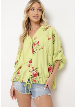 Zielona Koszula z Wiskozy ze Ściągaczami w Kwiaty Tineras ze sklepu Born2be Odzież w kategorii Koszule damskie - zdjęcie 173570752
