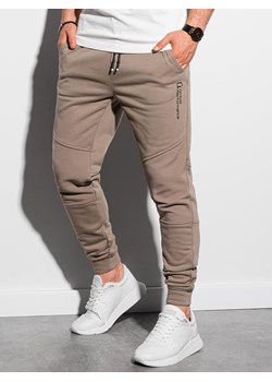 Patchworkowe spodnie męskie dresowe joggery OM-PASK-22FW-013 - brązowe V4 ze sklepu Edoti w kategorii Spodnie męskie - zdjęcie 173572183
