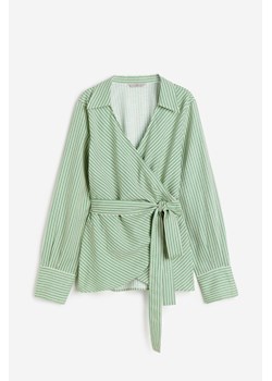 H & M - Kopertowa bluzka z domieszką lnu - Zielony ze sklepu H&M w kategorii Bluzki damskie - zdjęcie 173578463