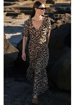Wzorzysta sukienka maxi beżowa 4325, Kolor beżowo-czarny, Rozmiar XS, Moodo ze sklepu Primodo w kategorii Sukienki - zdjęcie 173578962