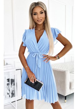 Szyfonowa plisowana sukienka z falbankami błękitna 424-5, Kolor błękitny, Rozmiar one size, NUMOCO BASIC ze sklepu Primodo w kategorii Sukienki - zdjęcie 173579023