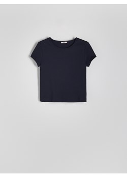 Reserved - T-shirt z merceryzowanej bawełny - granatowy ze sklepu Reserved w kategorii Bluzki damskie - zdjęcie 173582374