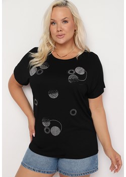 Czarny T-shirt z Bawełny Wykończony Cyrkoniami Krissianne ze sklepu Born2be Odzież w kategorii Bluzki damskie - zdjęcie 173586091