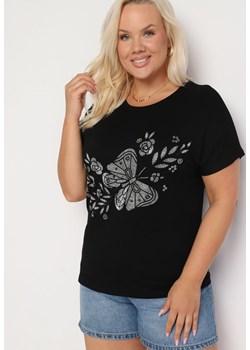 Czarny Klasyczny Bawełniany T-shirt z Nadrukiem Wiloa ze sklepu Born2be Odzież w kategorii Bluzki damskie - zdjęcie 173586154