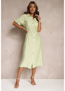 Zielona Sukienka z Wiskozy o Kroju Koszulowym Ozdobiona Paskiem Nelsines ze sklepu Renee odzież w kategorii Sukienki - zdjęcie 173589214