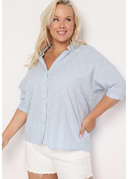 Jasnoniebieska Bawełniana Koszula z Krótkim Rękawem w Ozdobne Kropki Tinasenna ze sklepu Born2be Odzież w kategorii Koszule damskie - zdjęcie 173589273