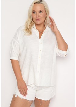 Biała Koszula Bawełniana z Krótkim Rękawem i Kołnierzem Talavia ze sklepu Born2be Odzież w kategorii Koszule damskie - zdjęcie 173589322