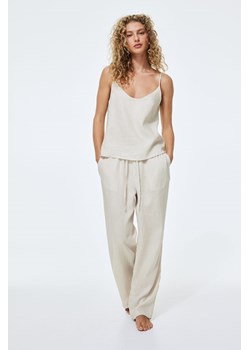 H & M - Lniane spodnie - Beżowy ze sklepu H&M w kategorii Spodnie damskie - zdjęcie 173595130