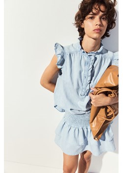 H & M - Dżinsowa bluzka z falbankowym rękawem - Niebieski ze sklepu H&M w kategorii Bluzki damskie - zdjęcie 173595144