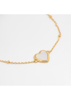 bransoletka z sercem z masy perłowej, srebrna pozłacana ze sklepu ANIA KRUK w kategorii Bransoletki - zdjęcie 173596080