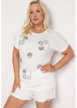 Biały T-shirt z Bawełny Wykończony Cyrkoniami Krissianne ze sklepu Born2be Odzież w kategorii Bluzki damskie - zdjęcie 173598461
