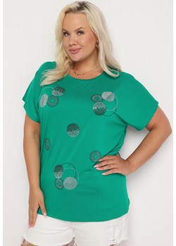 Zielony T-shirt z Bawełny Wykończony Cyrkoniami Krissianne ze sklepu Born2be Odzież w kategorii Bluzki damskie - zdjęcie 173598482