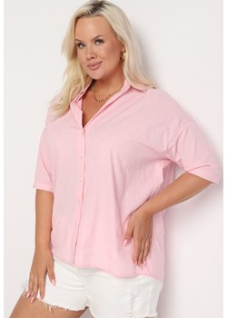 Różowa Bawełniana Koszula z Krótkim Rękawem Tinalyni ze sklepu Born2be Odzież w kategorii Koszule damskie - zdjęcie 173598643