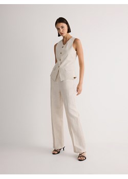 Reserved - Spodnie w prążek z lnem - beżowy ze sklepu Reserved w kategorii Spodnie damskie - zdjęcie 173600952